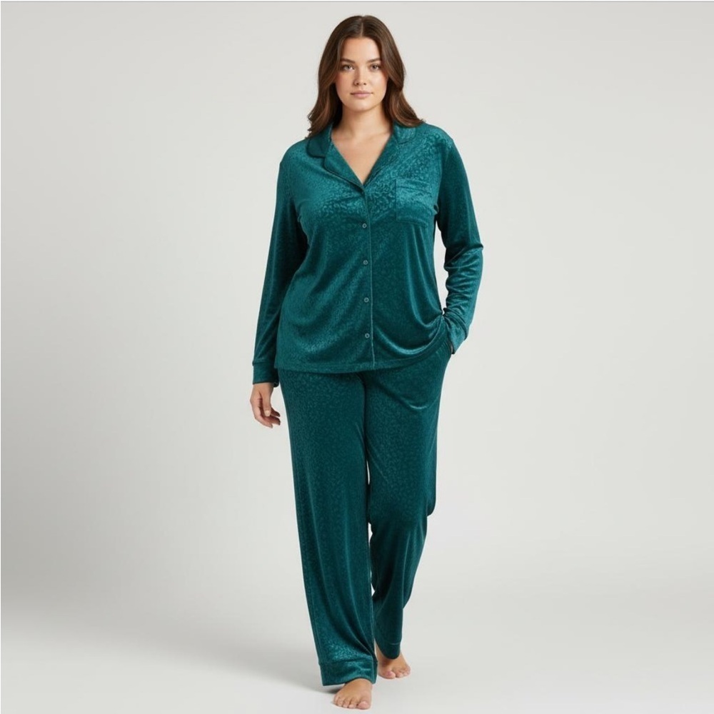 I.N.C. International Concepts Embossed Leopard Velour Notch Pajamas Set Size XL